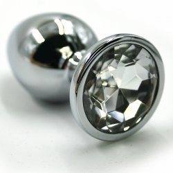 Маленькая алюминиевая анальная пробка Kanikule Small с кристаллом – серебристый с прозрачным