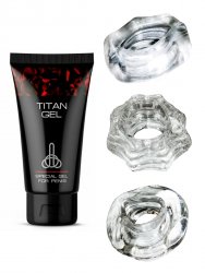 Мужской набор: Набор эрекционных колец REAL и Специальный интимный гель для мужчин Titan Gel TANTRA - 50 мл.