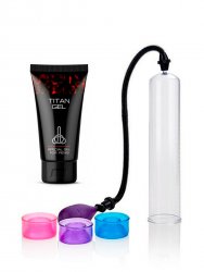 Набор для увеличения пениса: Увеличенная помпа Big Man's Pump – прозрачный и Специальный интимный гель для мужчин Titan Gel TANTRA - 50 мл.