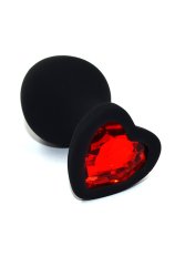 Черная анальная пробка из силикона с красным кристаллом в форме сердца (Medium) Kanikule