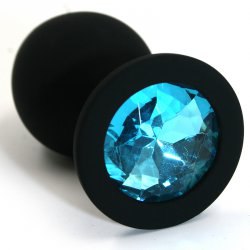 Средняя силиконовая анальная пробка Kanikule Medium с кристаллом – черный с голубым