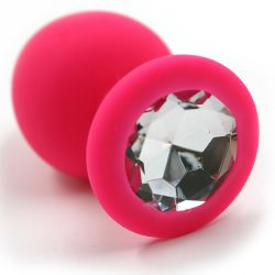 Средняя силиконовая анальная пробка Kanikule Medium с кристаллом – розовый с прозрачным