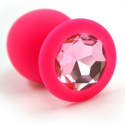 Большая силиконовая анальная пробка Kanikule Large с кристаллом – розовый со светло-розовым
