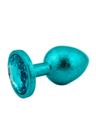 Голубая  алюминиевая анальная пробка с кристаллом Large