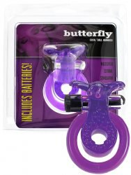 Эрекцонное виброкольцо Butterfly Cock/Ball Harness с петлей на мошонку и клиторальным стимулятором в виде бабочки – фиолетовый
