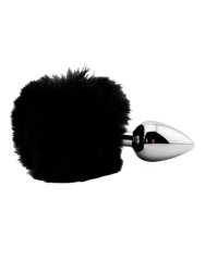 Анальная пробка Kanikule,серебристая с черным заячьим хвостиком, размер S