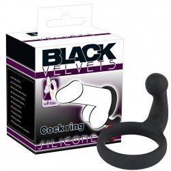 Кольцо на пенис Black Velvets со стимулятором промежности – черный