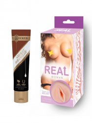 Ароматизированный косметический крем для мастурбации Bucked Smokey Wrangler - 60 мл. и Реалистичный мастурбатор вагина Real Woman Мулатка – телесный 14.5 см.