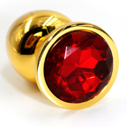 Маленькая алюминиевая анальная пробка Kanikule Small с кристаллом – золотистый с красным