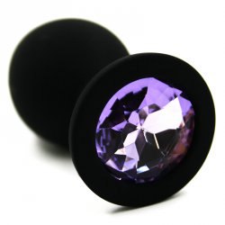 Средняя силиконовая анальная пробка Kanikule Medium с кристаллом – черный с фиолетовым