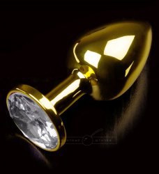 Маленькая анальная пробка 252 Small Gold Diamond с кристаллом – золотой с прозрачным