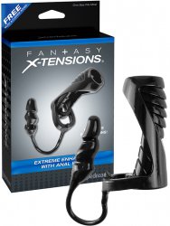 Насадка Extreme Enhancer with Anal Plug с кольцом на мошонку и пробкой – черная