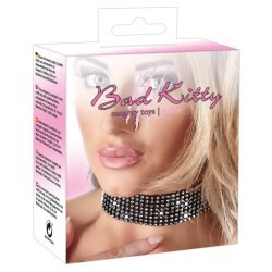 Ошейник из натуральной кожи со стразами Bad Kitty Collar - черный