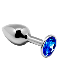 Металлическая анальная пробка Alive Mini Metal Butt, голубой кристалл, 7 см, диаметр 2,8 см, серебристый