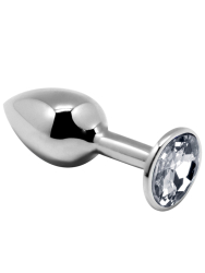 Металлическая анальная пробка Alive Mini Metal Butt, белый кристалл, 8 см, диаметр 3,4 см, серебристый