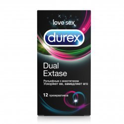 Презервативы Durex Dual Extase рельефные с анестетиком – 12 шт.