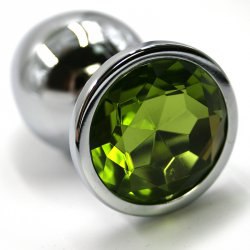 Маленькая алюминиевая анальная пробка Kanikule Small с кристаллом – серебристый с зеленым