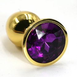Маленькая алюминиевая анальная пробка Kanikule Small с кристаллом – золотистый с фиолетовым