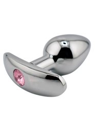 Серебряная анальная пробка для ношения с нежно-розовым кристаллом (Small)