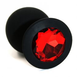 Большая силиконовая анальная пробка Kanikule Large с кристаллом – черный с красным