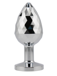Алюминиевая текстурная анальная пробка с прозрачным кристаллом Medium