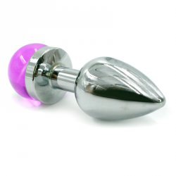 Маленькая алюминиевая анальная пробка Kanikule Small с украшением на основании – серебристый с фиолетовым