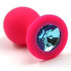 Средняя силиконовая анальная пробка Kanikule Medium с кристаллом – розовый с голубым