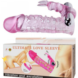 Ажурная насадка на пенис Ultimate Love Sleeve с клиторальным стимулятором и вибрацией – розовый