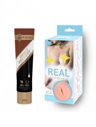 Ароматизированный косметический крем для мастурбации Bucked Smokey Wrangler - 60 мл. и Реалистичный мастурбатор вагина Real Woman Азиатка – телесный 14,5 см.