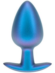 Гладкая анальная пробка Shots toys, 8,9 см, силикон, синий металлик