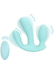 Тройной вибратор Breezy Blue, с пультом Д/У, 11,4 см, 10 скоростей, голубой