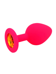 Средняя силиконовая анальная пробка Kanikule Medium с кристаллом – розовый с желтым