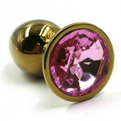 Большая алюминиевая анальная пробка Kanikule Large с кристаллом – золотистый со светло-розовым