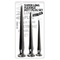Набор длинных анальных пробок Super Long Flexible Butt Plug Set (черные)