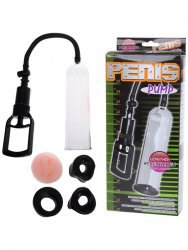 Мужская вакуумная помпа с 4-мя уплотнителями Penis Pump – прозрачный с черным