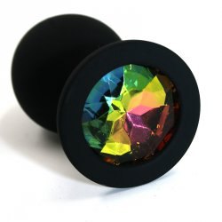 Средняя силиконовая анальная пробка Kanikule Medium с кристаллом – черный с разноцветным