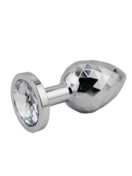 Алюминиевая текстурная анальная пробка с прозрачным кристаллом Medium