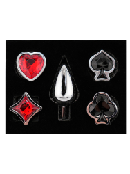 Набор из серебряной анальной пробки и четырех кристаллов в форме мастей (Small)