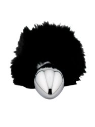 Анальная пробка Kanikule,серебристая с черным заячьим хвостиком, размер S