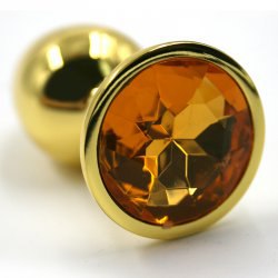 Маленькая алюминиевая анальная пробка Kanikule Small с кристаллом – золотистый с желтым