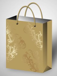 Золотистый подарочный пакет Premium Mix с орнаментом (264*327*136)
