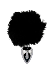 Анальная пробка Kanikule,серебристая с черным заячьим хвостиком, размер S