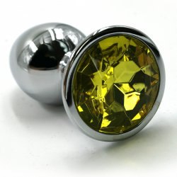 Средняя алюминиевая анальная пробка Kanikule Medium с кристаллом – серебристый с желтым