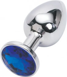 Маленькая анальная пробка Plug Silver с кристаллом – серебристый/синий