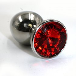 Большая алюминиевая анальная пробка Kanikule Large с кристаллом – серебристый с красным