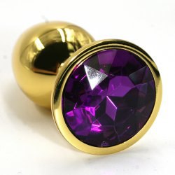 Средняя алюминиевая анальная пробка Kanikule Medium с кристаллом – золотистый с фиолетовым