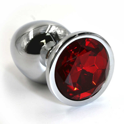 Маленькая алюминиевая анальная пробка Kanikule Small с кристаллом – серебристый с красным