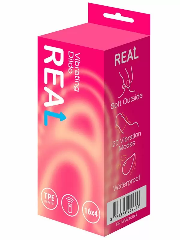 Реалистичный фаллоимитатор REAL, с пультом Д/У, 20 режимов, 22 см, ТПЕ