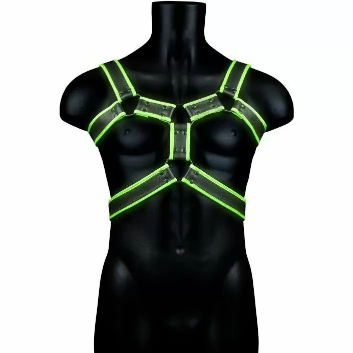 Светящаяся портупея из экокожи Body Harness - Glow in the Dark (S/M)