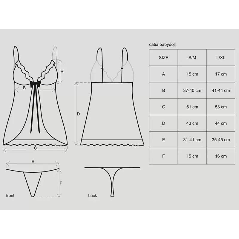 Черный беби долл из цветочного кружева со стрингами Catia (Obsessive) – L/XL